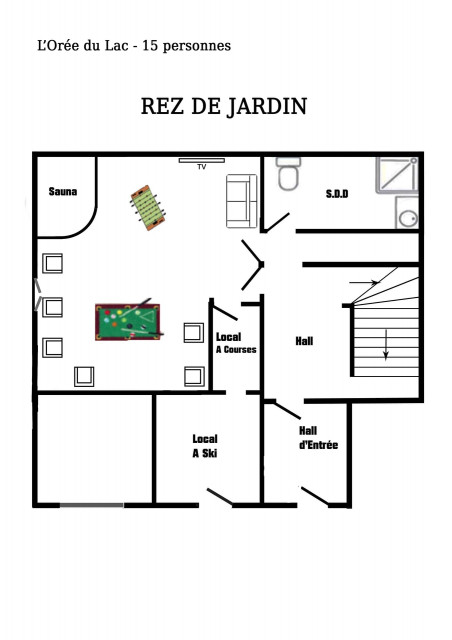 Chalet l'orée du lac, Plan rez de jardin, Châtel Vonnes